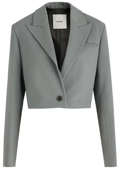 Nanushka Aidula Cropped Twill Blazer In Grey ModeSens