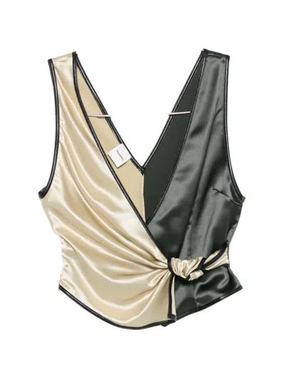 Nanushka Aisling Two-tone Knotted Top In Neutral