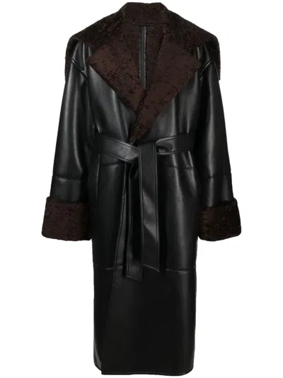 Nanushka Alessi Belted Leather Maxi Coat In Black