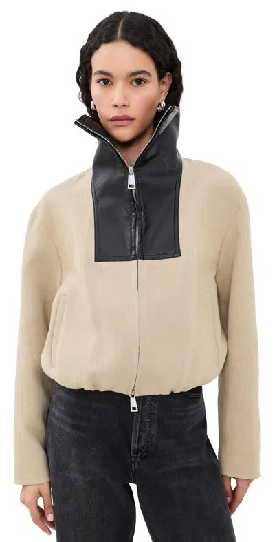 Nanushka Alonza Funnel Neck Jacket Stone/black In Multi
