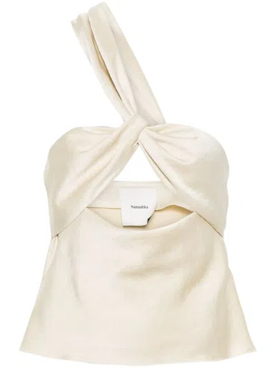 Nanushka Alvin One-shoulder Satin Top In 中性色