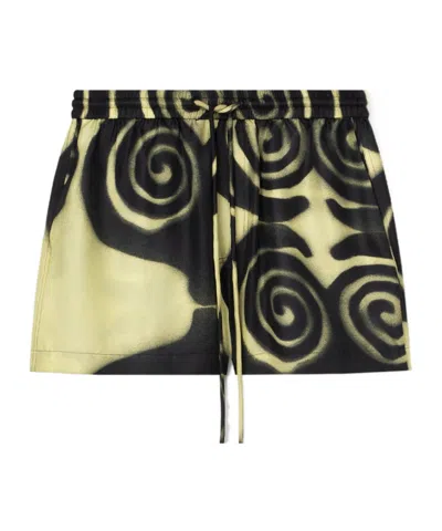Nanushka Amil Spiral-print Silk Shorts In Black