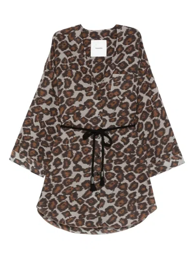 Nanushka Animal-print Blouse In Brown
