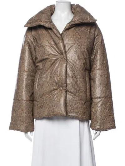 Pre-owned Nanushka Animal Print Down Coat In Brown