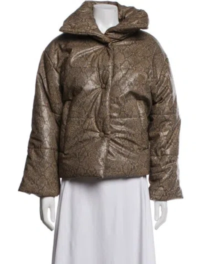 Pre-owned Nanushka Animal Print Down Jacket In Brown