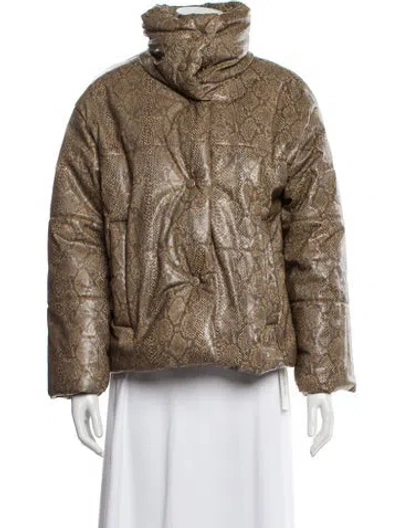 Pre-owned Nanushka Animal Print Faux Fur Jacket In Brown
