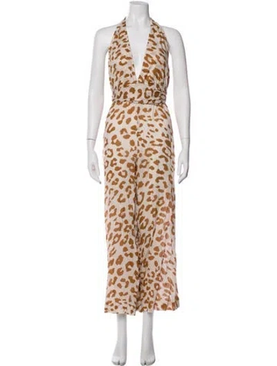 Pre-owned Nanushka Animal Print Halterneck Jumpsuit In Neutral