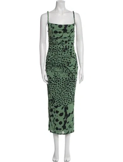 Pre-owned Nanushka Animal Print Long Dress In Green