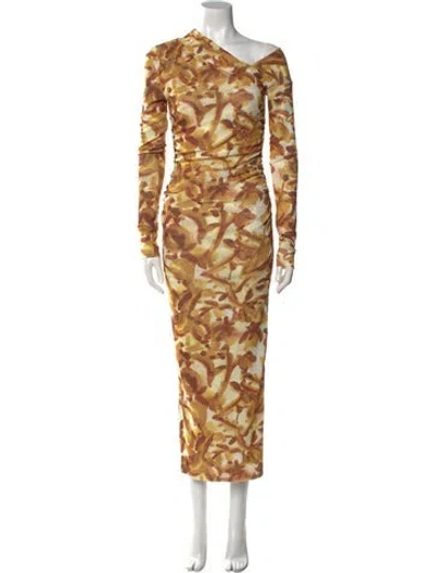 Pre-owned Nanushka Animal Print Long Dress In Yellow
