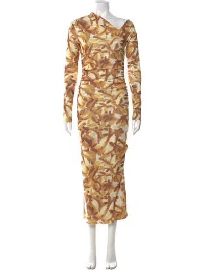Pre-owned Nanushka Animal Print Long Dress In Yellow