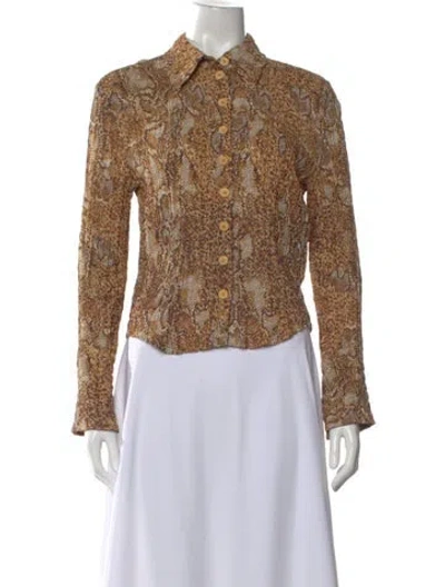 Pre-owned Nanushka Animal Print Long Sleeve Button-up Top In Brown