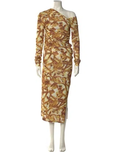 Pre-owned Nanushka Animal Print Midi Length Dress In Yellow