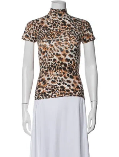 Pre-owned Nanushka Animal Print Mock Neck Top In White