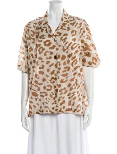 Pre-owned Nanushka Animal Print Short Sleeve Button-up Top In Neutral
