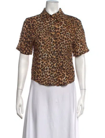 Pre-owned Nanushka Animal Print Short Sleeve Button-up Top In Neutrals