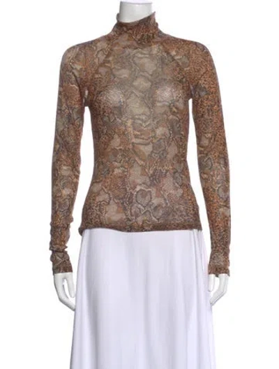 Pre-owned Nanushka Animal Print Turtleneck Top In Brown