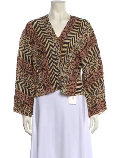 Pre-owned Nanushka Animal Print V-neck Blouse In Neutral