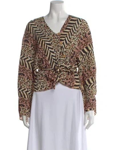 Pre-owned Nanushka Animal Print V-neck Blouse In Neutral