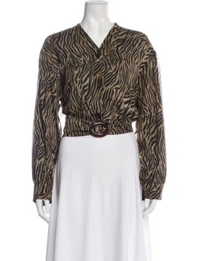 Pre-owned Nanushka Animal Print V-neck Blouse W/ Tags In Neutral
