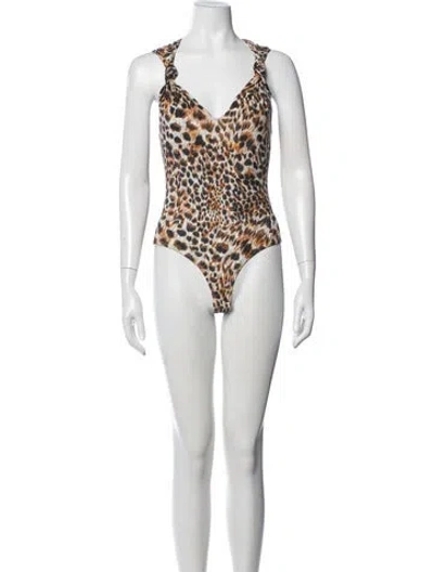 Pre-owned Nanushka Animal Print V-neck Bodysuit In Neutral