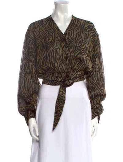 Pre-owned Nanushka Animal Print V-neck Crop Top In Brown