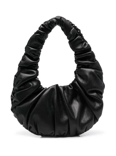 Nanushka Anja Black Baguette Mini Bag With Hobo Handle In Ruched Vegan Leather Woman