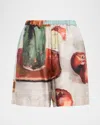 Nanushka Anne Elastic-waist Printed Shorts In Green
