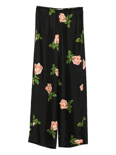 Nanushka Arvenn Rose-print Elastic-waist Trousers In Black