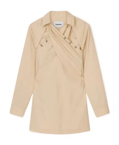 Nanushka Asymmetric-fastening Mini Shirt Dress In Nude