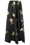 Nanushka Asymmetrical Black Midi Skirt With Striking Rose Print In Black