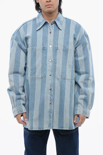 Nanushka Awning Striped Denim Beaux Jacket In Blue