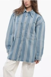 Nanushka Awning Striped Denim Beaux Overshirt With Logo Buttons