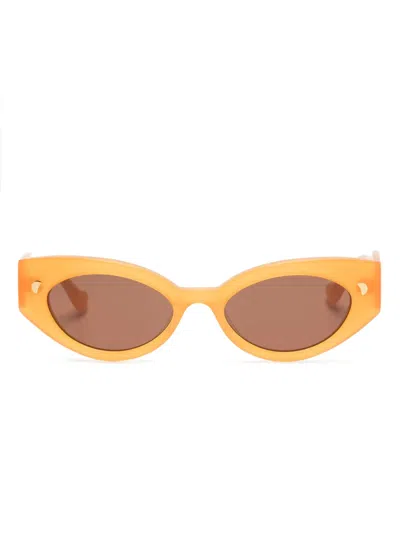 Nanushka Azalea Oval-frame Sunglasses In Brown