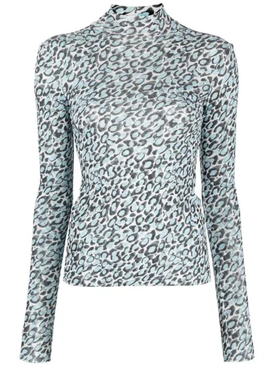 Nanushka Back Cut-out Patterned Top In Blue