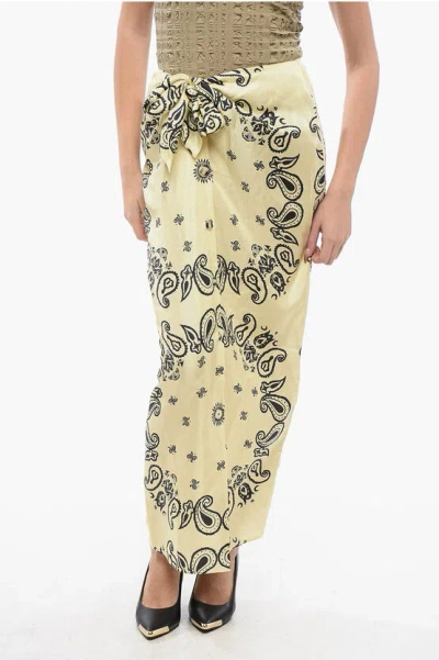 Nanushka Bandana Motif Silk Nicolet Sarong Skirt In Yellow
