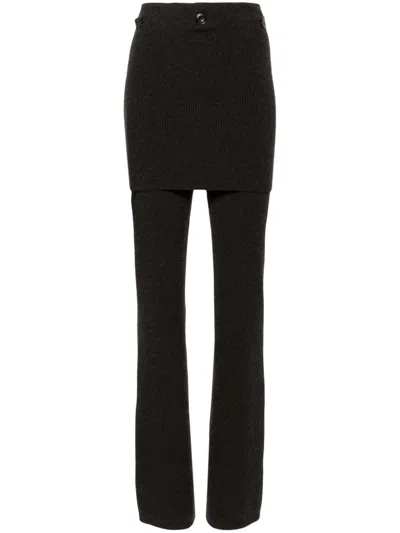 Nanushka Basy Ribbed-knit Flared Trousers In Brown