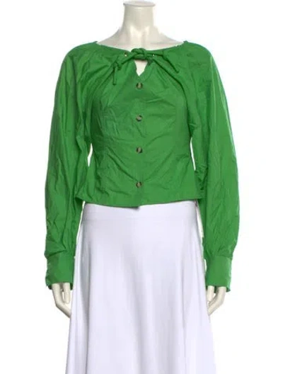 Pre-owned Nanushka Bateau Neckline Long Sleeve Crop Top W/ Tags In Green