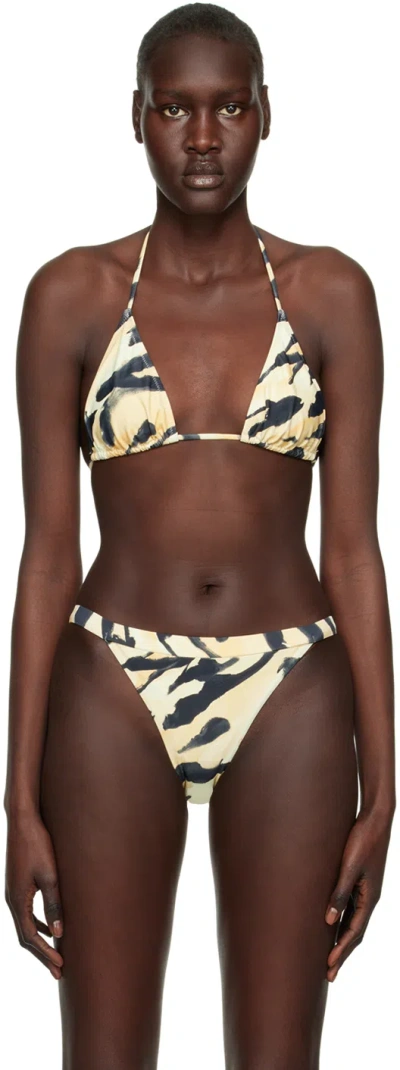 Nanushka Beige Caia Bikini Top In Hand Painted Abstrac