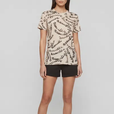 Pre-owned Nanushka Beige Logo Print Sheer Jersey Crewneck T-shirt M