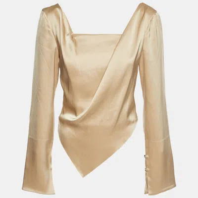 Pre-owned Nanushka Beige Satin Asymmetrical Bintou Blouse M In Sand