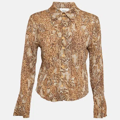 Pre-owned Nanushka Beige Snakeskin Print Crepe Alena Top S