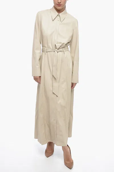 Nanushka Belted Eco-leather Shirt Dress In Beige