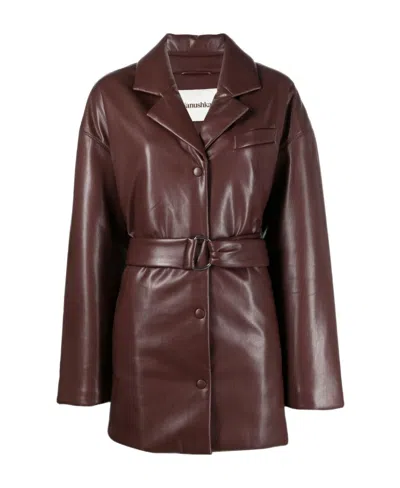 Nanushka Belted Faux-leather Blazer In Red