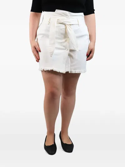 Pre-owned Nanushka Belted Frayed-hem Mini Skirt In White