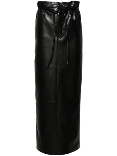Nanushka Belted High-waisted Midi Skirt In Black