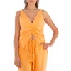 Nanushka Berdine Drawstring Sleeveless Linen Top In Orange