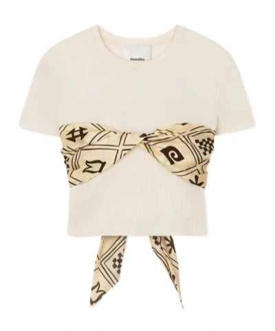 Nanushka Binno Ribbed Round Collar T-shirt In White