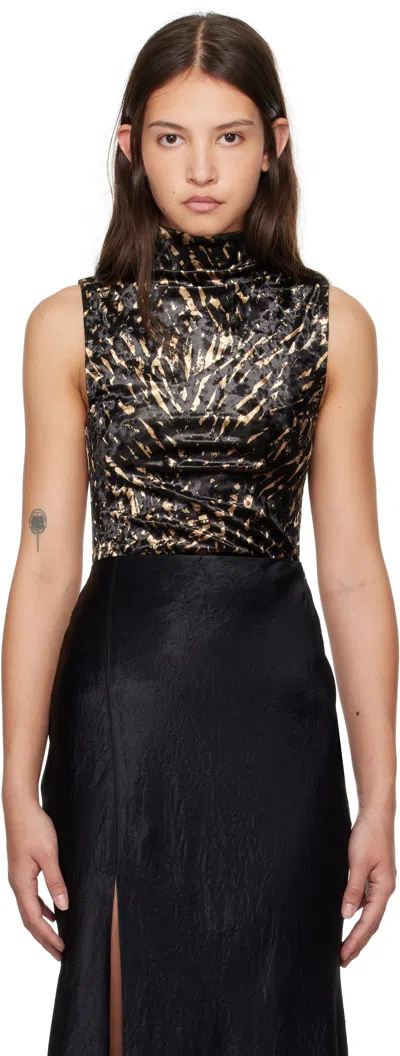 Nanushka Black & Brown Annyka Turtleneck In Fur Stroke Animal