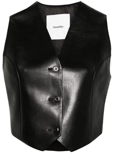 Nanushka Arnona Faux-leather Waistcoat In Black