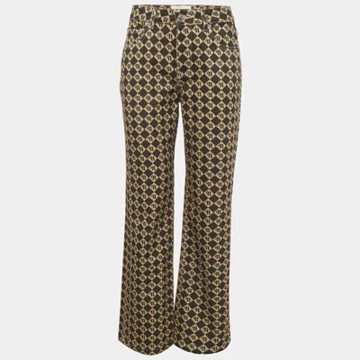 Nanushka Black /beige Monogram Denim Basma Jeans S Waist 27" In Brown